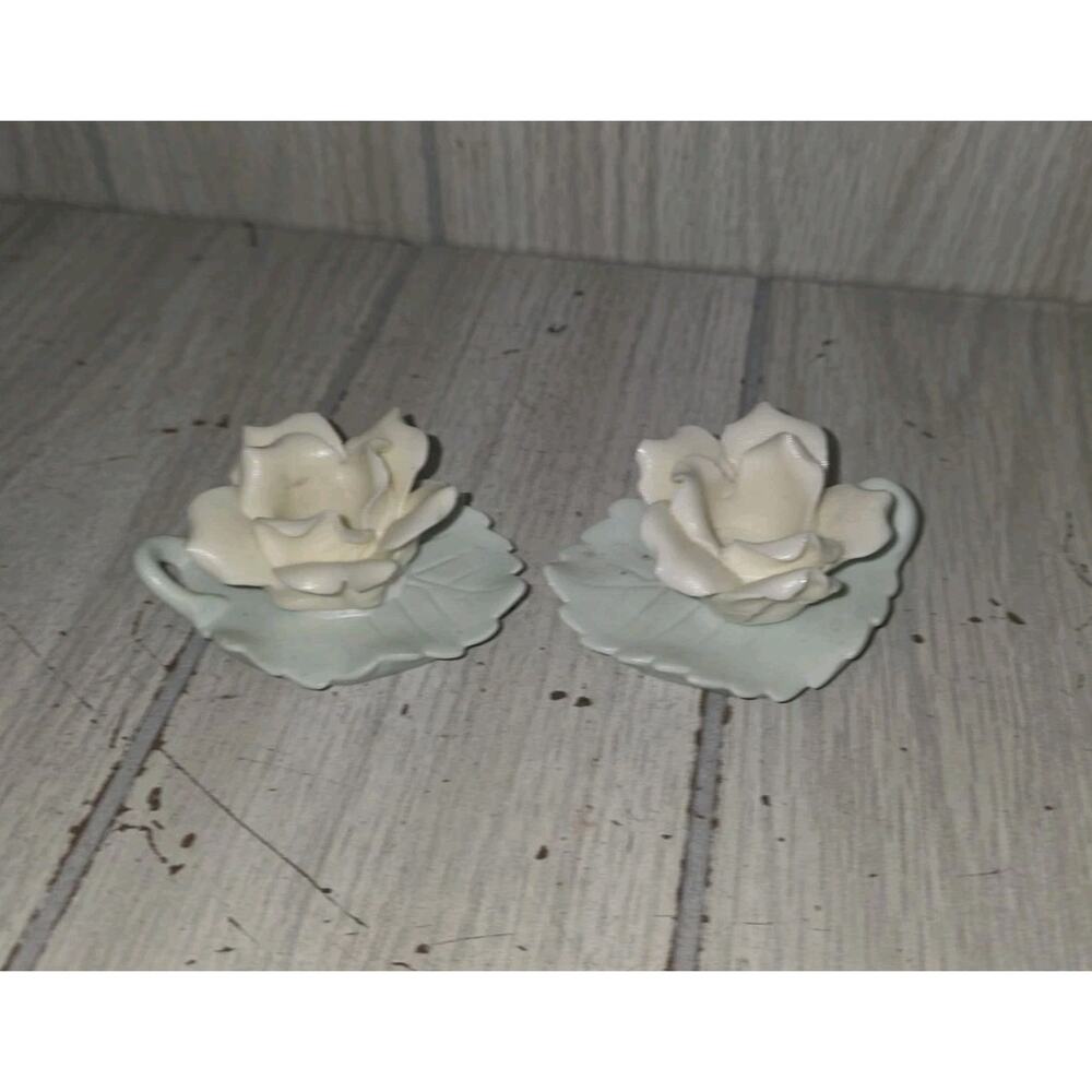 Vintage Mini Rose leaf Candle Holders Ardalt Japan Set Of 2 Heritage Victorian